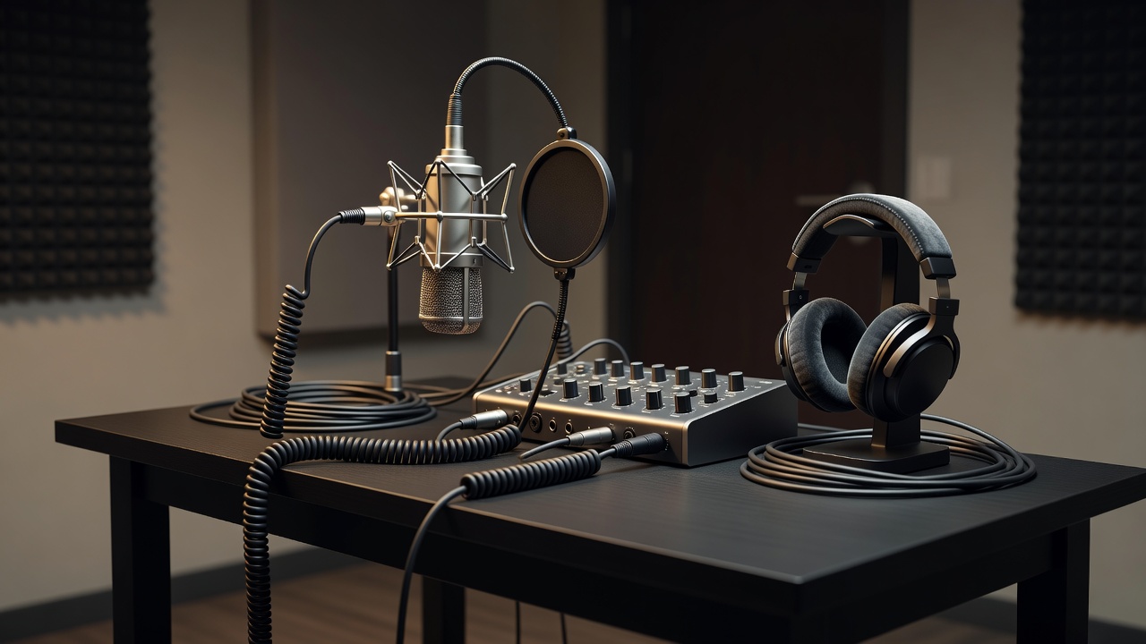 Audio recording gear representing ElevenLabs voice generation technology