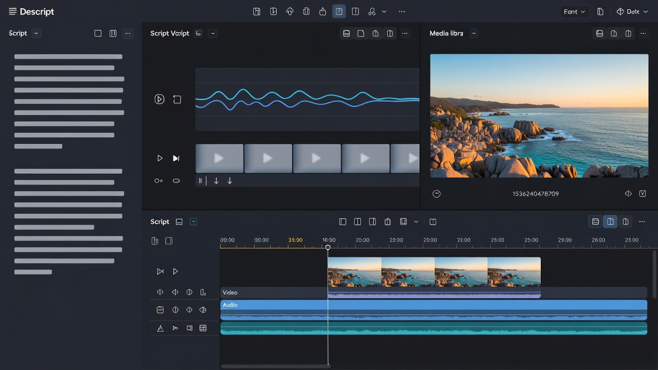 Video editor interface depicting Descript text based video editing